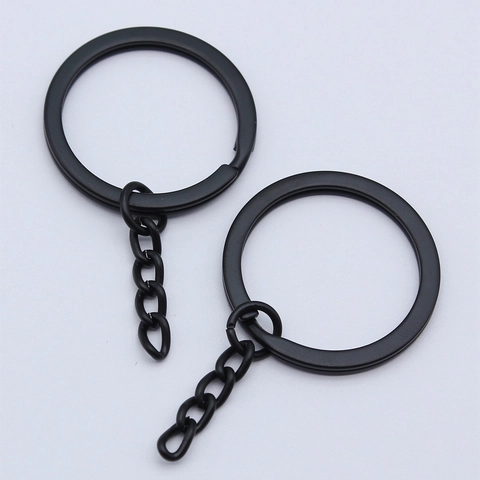 Metal Key Ring With Chain Flat Round Split Keychain Rings DIY Handcrafted Jewelry Making Findings Connector Accessories For Keys