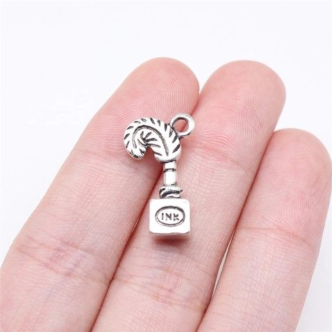 Vintage Antique Silver Alloy Quill Pen In Ink Bottle Pendant For DIY Necklace Bracelet Jewelry Making Craft Charms INK