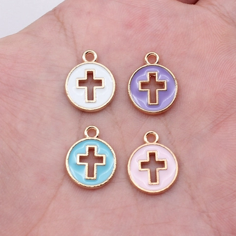 Vintage Alloy Round Cross Charms Enamel Drip Oil Pendants DIY Jewelry Accessories For Earrings Necklaces Headwear Making