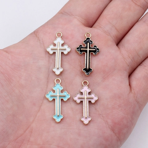 Vintage Alloy Enamel Cross Pendant Minimalist Scalloped Edge DIY Jewelry Charm For Necklaces Earrings Handmade Accessories