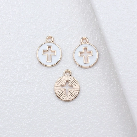 Vintage Alloy Round Cross Charms Enamel Drip Oil Pendants DIY Jewelry Accessories For Earrings Necklaces Headwear Making