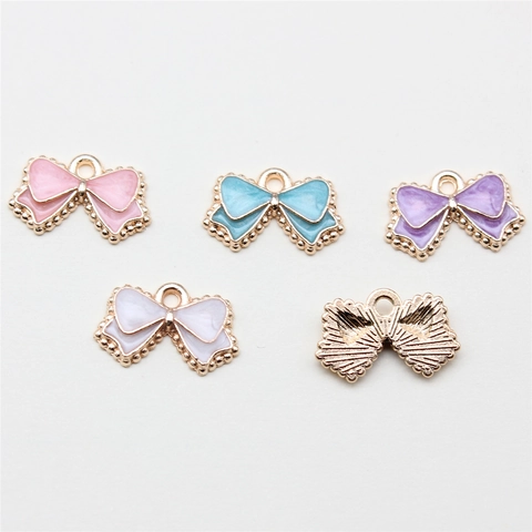 Mignons Pendentifs Nœud Papillon en Alliage Émaillé Bordure Métallique Dorée Pour Création de Colliers Bracelets Bijoux DIY Femmes Filles