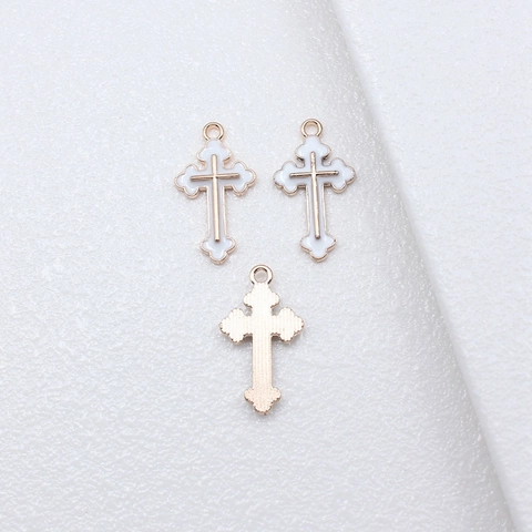 Vintage Alloy Enamel Cross Pendant Minimalist Scalloped Edge DIY Jewelry Charm For Necklaces Earrings Handmade Accessories