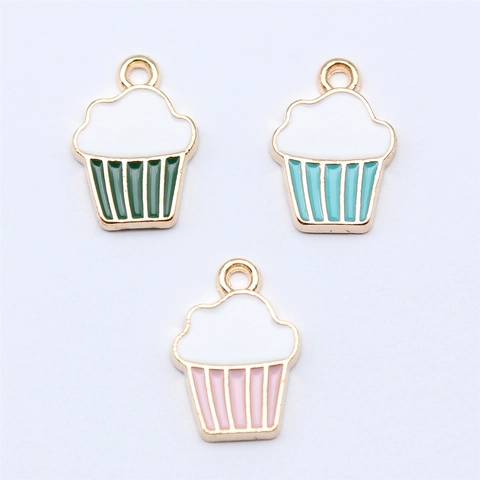 Alloy Enamel Cupcake Pendants For DIY Jewelry Making Necklaces Earrings Bracelets Mini Sweet Food Charm Accessories Craft