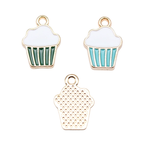 Alloy Enamel Cupcake Pendants For DIY Jewelry Making Necklaces Earrings Bracelets Mini Sweet Food Charm Accessories Craft