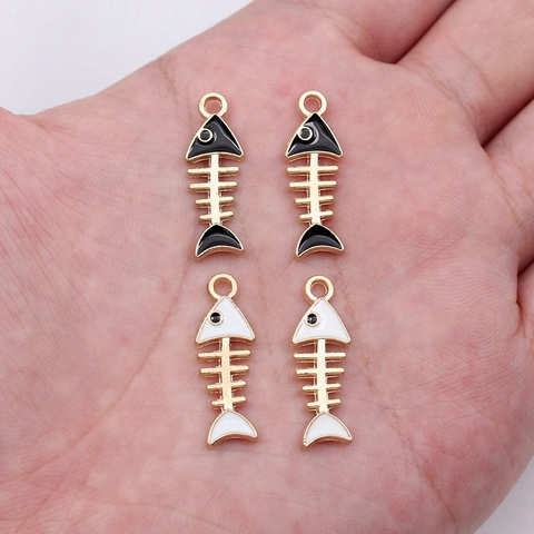 Cute Alloy Enamel Fish Bone Charms For DIY Earring Bracelet Necklace Jewelry Making Metal Animal Skeleton Pendants