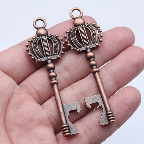 Vintage Alloy Crown Skeleton Key Bottle Opener Pendant Retro Metal Charm For DIY Jewelry Making Findings Copper Silver Color