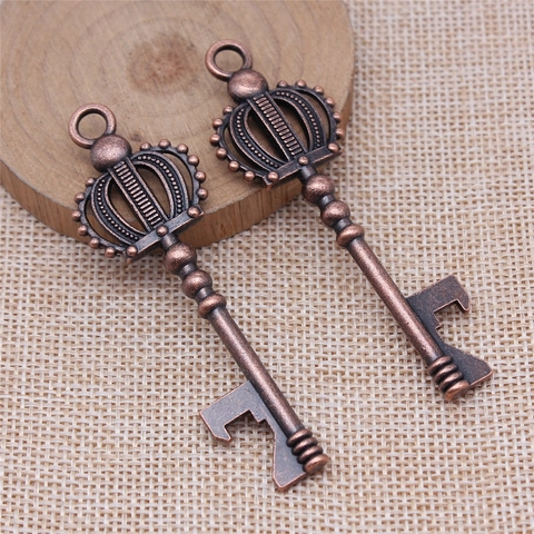 Vintage Alloy Crown Skeleton Key Bottle Opener Pendant Retro Metal Charm For DIY Jewelry Making Findings Copper Silver Color