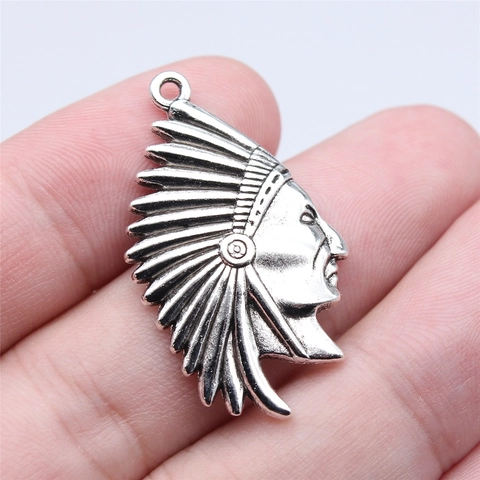 Vintage Alloy Indian Chief Head Portrait Pendant Antique Silver DIY Jewelry Making Charm For Necklace Bracelet Craft