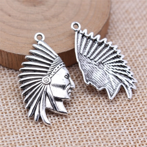 Vintage Alloy Indian Chief Head Portrait Pendant Antique Silver DIY Jewelry Making Charm For Necklace Bracelet Craft
