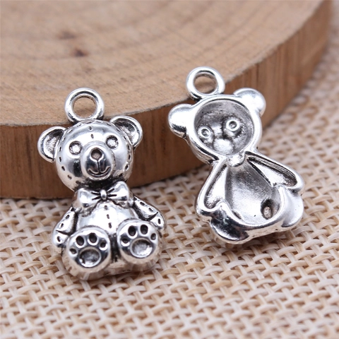 Antique Silver Bear Pendant Alloy Teddy Bear Charms For DIY Jewelry Making Vintage Cartoon Bear Head Necklace Bracelet Accessory