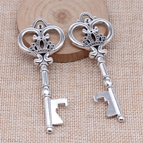Vintage Kroon Hart Sleutel Vorm Flessenopener Hanger Antiek Zilver Legering DIY Sieraden Maken Accessoire Voor Bruiloft Cadeau