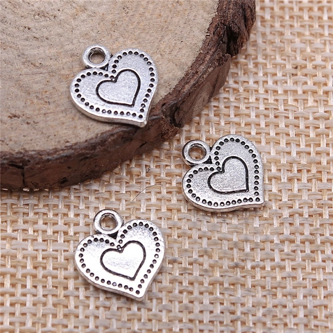 Ciondoli a Cuore in Lega Vintage per Creazione Gioielli DIY Argento Antico Bronzo Pendenti a Cuore Doppia Faccia Artigianato