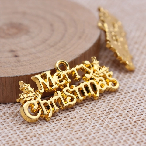 Merry Christmas Letter Alloy Pendants Metal Christmas Tree Ornament DIY Jewelry Making Accessories Plated Festive Hanging Charm