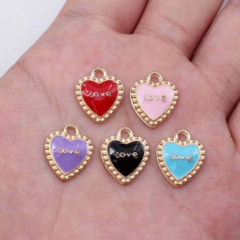 Alloy Enamel Heart Love Charm For DIY Jewelry Making Necklace Bracelet Accessory Beaded Edge Vintage Style Gold Plated