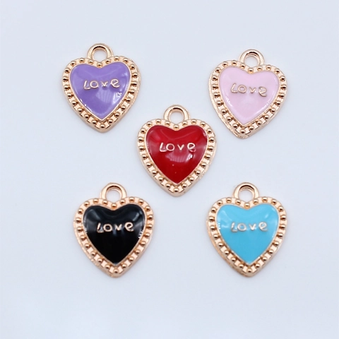 Alloy Enamel Heart Love Charm For DIY Jewelry Making Necklace Bracelet Accessory Beaded Edge Vintage Style Gold Plated