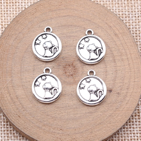 Vintage Alloy Round Cat And Star Pendant For DIY Necklace Bracelet Making Cute Animal Relief Jewelry Accessories