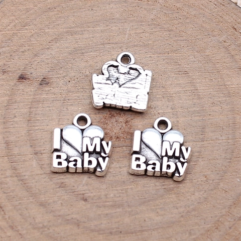 Pendentif Charme en Alliage de Zinc Argent Antique I Love My Baby Cœur Lettres Pour Fabrication de Bijoux DIY Colliers Bracelets Accessoires Style Rétro