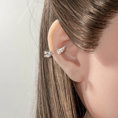 Angel Wings Star C-Shaped Ear Cartilage Stud Earring Titanium Steel Copper Zircon Inlaid Sweet Cool Piercing Jewelry