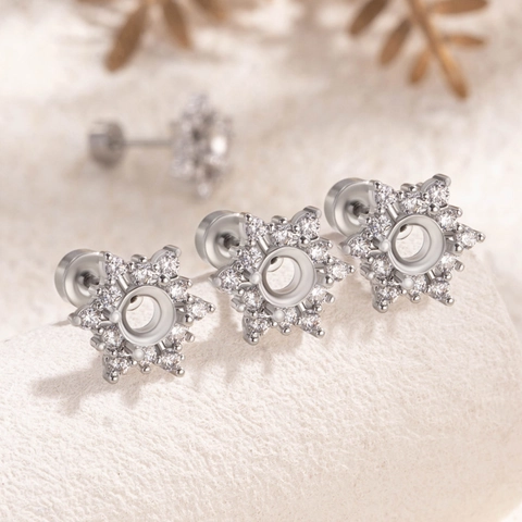 Snowflake Earring Setting Stainless Steel Zircon DIY Jewelry Finding Screw Back Ear Bone Stud Finding