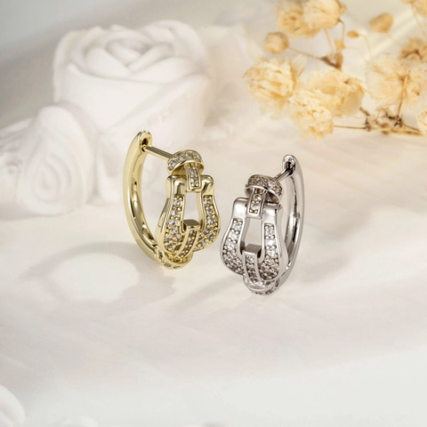 Französische Elegante Hufeisen Creolen Kupfer Mikro Pave Zirkon Hohl Geometrisch Ohrbuckle Luxus Vintage Piercing Schmuck