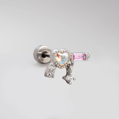 Herz Opal Zirkon Titanstahl Knorpelstecker Ohrringe Schraubverschluss Piercing Nischenschmuck Damen