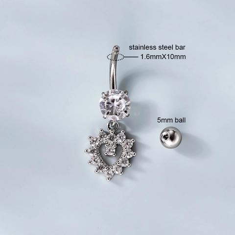 Edelstahl Zirkonia Bauchnabelpiercing Herz Schmetterling Blume Hängend Nabel Stecker Für Damen Exotischer Körperschmuck