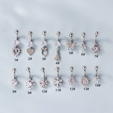 Edelstahl Zirkonia Bauchnabelpiercing Herz Schmetterling Blume Hängend Nabel Stecker Für Damen Exotischer Körperschmuck
