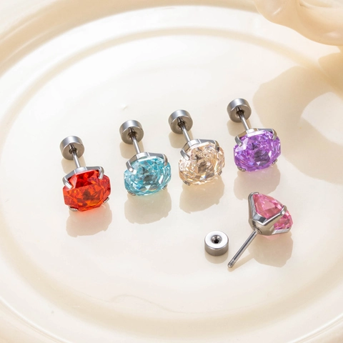 Knorpel Ohrstecker Titanstahl Achteckig Geschnittener Zirkonia Schraubverschluss Conch Piercing Schmuck Damen