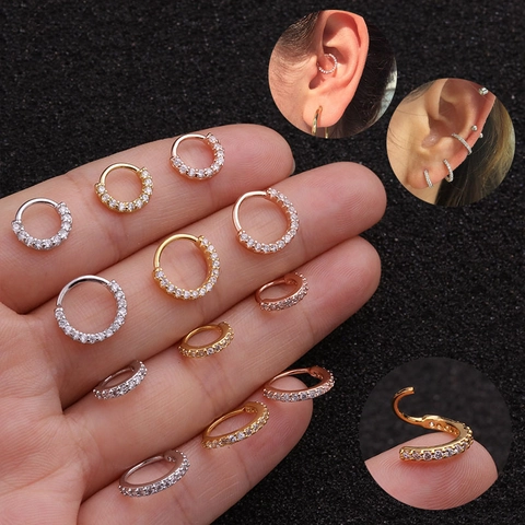 Kupfer Zirkonia Hoop Ohrringe Nasenring Body Piercing Schmuck Geometrische Kleine Trendige Knorpelstecker