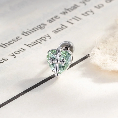 Minimalistische Minzgrün Zirkonia Herz Blume Knorpelstecker 316L Edelstahl Kreuz Piercing Schmuck Für Damen