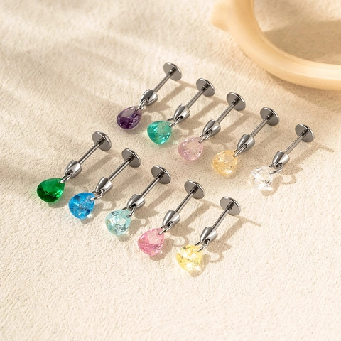 Cartilage Ohrstecker Mit Tropfenanhänger Aus Zirkon Edelstahl Flache Rückseite Labret Piercing Körperschmuck Für Damen Mode