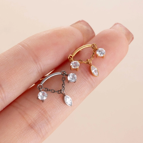 F136 Titanium Cartilage Earring Stud Zircon Chain Tassel Labret Lip Ring Piercing Jewelry
