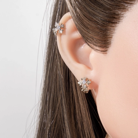 Vintage Cross Fleur-De-Lis Hoop Earrings Copper Zircon Inlaid Retro Light Luxury Elegant Versatile Daily Jewelry