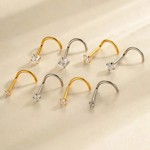 Pendiente De Nariz De Titanio G23 Forma L Tornillo Joyas De Piercing Circonita Cúbica Transparente Joyería Corporal Moda