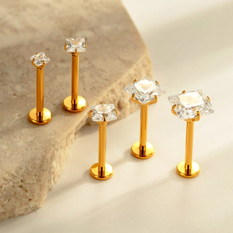 G23 Titanium Internal Threaded Labret Studs Cubic Zirconia Lip Rings Cartilage Piercing Jewelry For Women Men