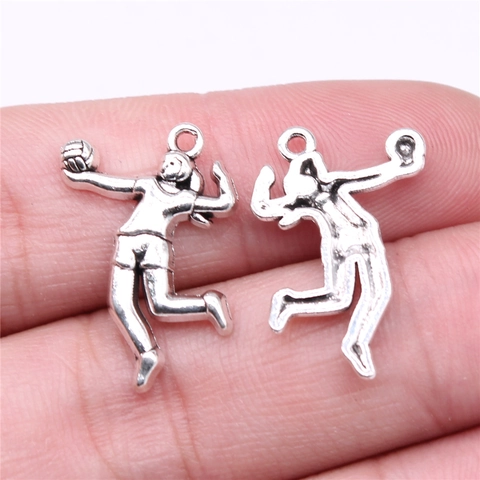 Vintage Volleyball Player Silhouette Charms For Jewelry Making DIY Antique Alloy Sports Pendants Volleyball Theme Crafts Finding