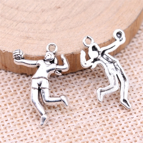 Vintage Volleyball Player Silhouette Charms For Jewelry Making DIY Antique Alloy Sports Pendants Volleyball Theme Crafts Finding