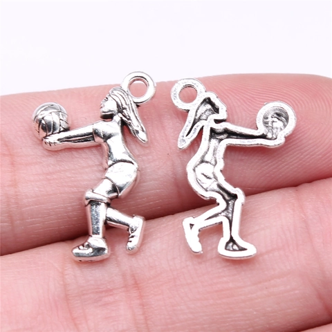 Vintage Alloy Volleyball Player Charms Antique Metal Sporty Pendants For DIY Jewelry Making Crafts Necklace Bracelet Decor