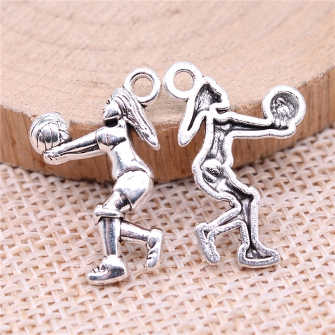 Vintage Alloy Volleyball Player Charms Antique Metal Sporty Pendants For DIY Jewelry Making Crafts Necklace Bracelet Decor