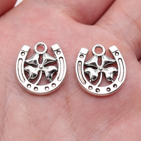 Antique Silver Alloy Horseshoe And Four-leaf Clover Pendants Lucky Charm For DIY Jewelry Making Necklaces Bracelets Jewelry