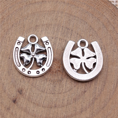 Antique Silver Alloy Horseshoe And Four-leaf Clover Pendants Lucky Charm For DIY Jewelry Making Necklaces Bracelets Jewelry