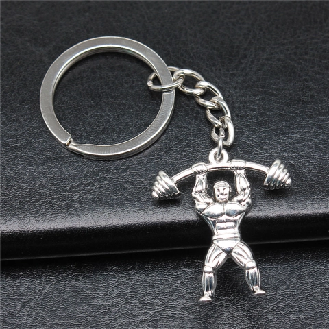 Llavero de Metal Levantador de Pesas Bodybuilder Musculoso Levantando Pesas Colgante para Amantes del Fitness Souvenir Deporte Regalo
