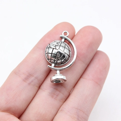 Antique Silver Alloy Globe Pendant Charm For DIY Necklace Bracelet Jewelry Making Vintage Geographic Style Accessories
