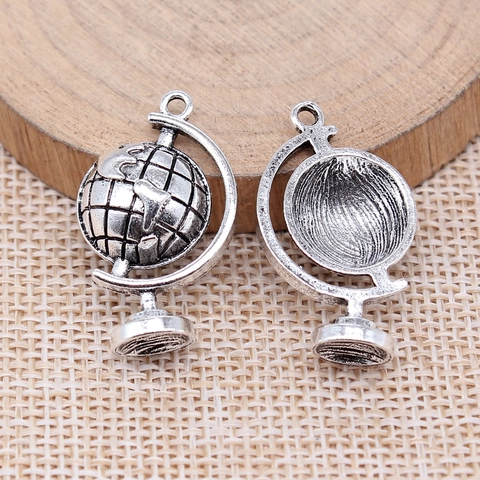 Antique Silver Alloy Globe Pendant Charm For DIY Necklace Bracelet Jewelry Making Vintage Geographic Style Accessories
