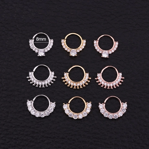 Nose Ring Septum Piercing Jewelry Copper Cubic Zirconia Micro Paved Indian Style Cartilage Earring Hoop Clicker For Women
