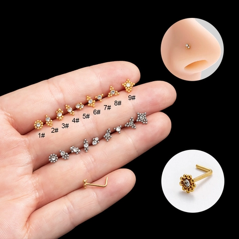 Stainless Steel L-Shape Nose Stud With Zirconia For Women Men Fashion Minimalist Geometric Body Piercing Nose Ring Jewelry