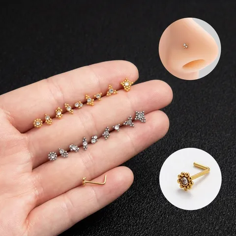 Roestvrij Stalen L-Vorm Neuspiercing Met Zirconia Voor Dames Heren Mode Minimalistisch Geometrisch Neusring Sieraden