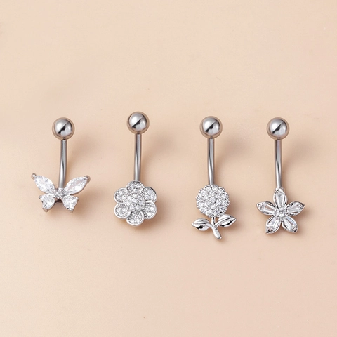 Butterfly Flower Bat Zircon Belly Piercing Rings Stainless Steel Copper Navel Studs Body Jewelry For Women