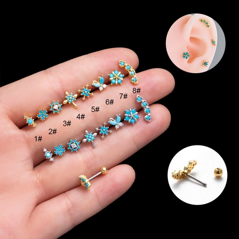 Roestvrij Stalen Kraakbeen Piercing Oorknopjes Goud Zilver Turkoois Strass Hart Ster Vlinder Kruis Oorbellen Sieraden Voor Vrouwen